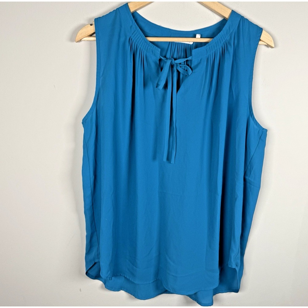 Violet + Claire Teal Blue Sleeveless Tunic Tank Top Women's L Pleated Keyhole